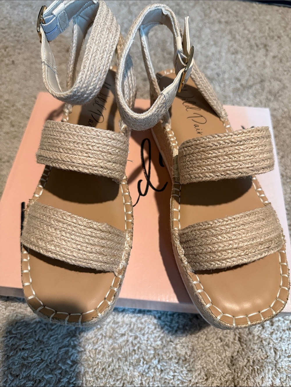 Wild Pair Beige Rope Espadrille Platform Sandals with Ankle Strap